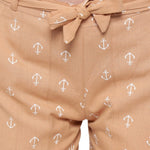 Aawari Cotton Printed Anchor Shorts For Girls and Women Almond