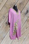 100% Cotton Purple Short Kashmiri Kaftan with Floral Aari Embroidery