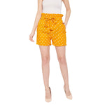 Adults-Women Mustard Printed Loose Fit Regular Shorts