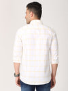 Men White & Blonde Yellow Slim Fit Checked Cotton Casual Shirt
