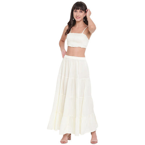 Aawari Rayon Skirt Top Set For Girls and Women Off-White