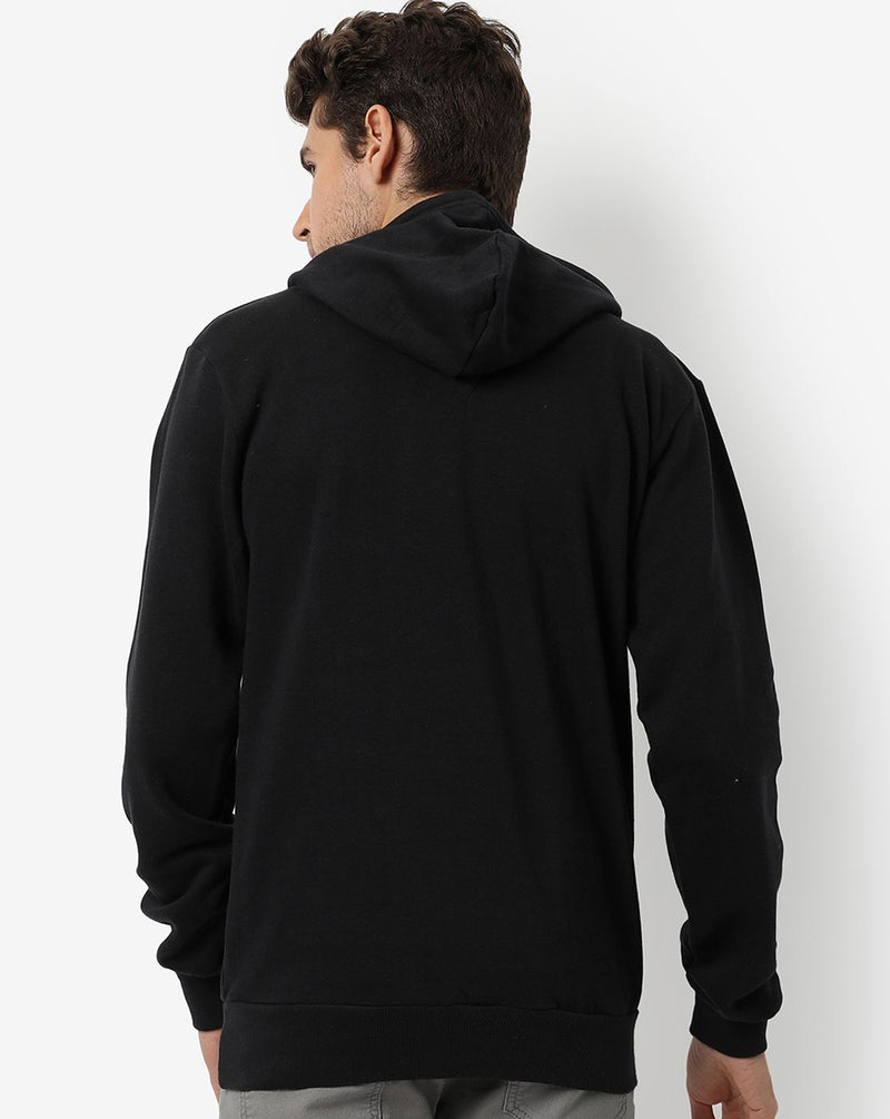 Campus Sutra Men's Solid Black Printed Regular Fit Sweatshirt With Hoodie For Winter Wear | Full Sleeve | Cotton Sweatshirt | Casual Sweatshirt For Men | Stylish Sweatshirt For Men