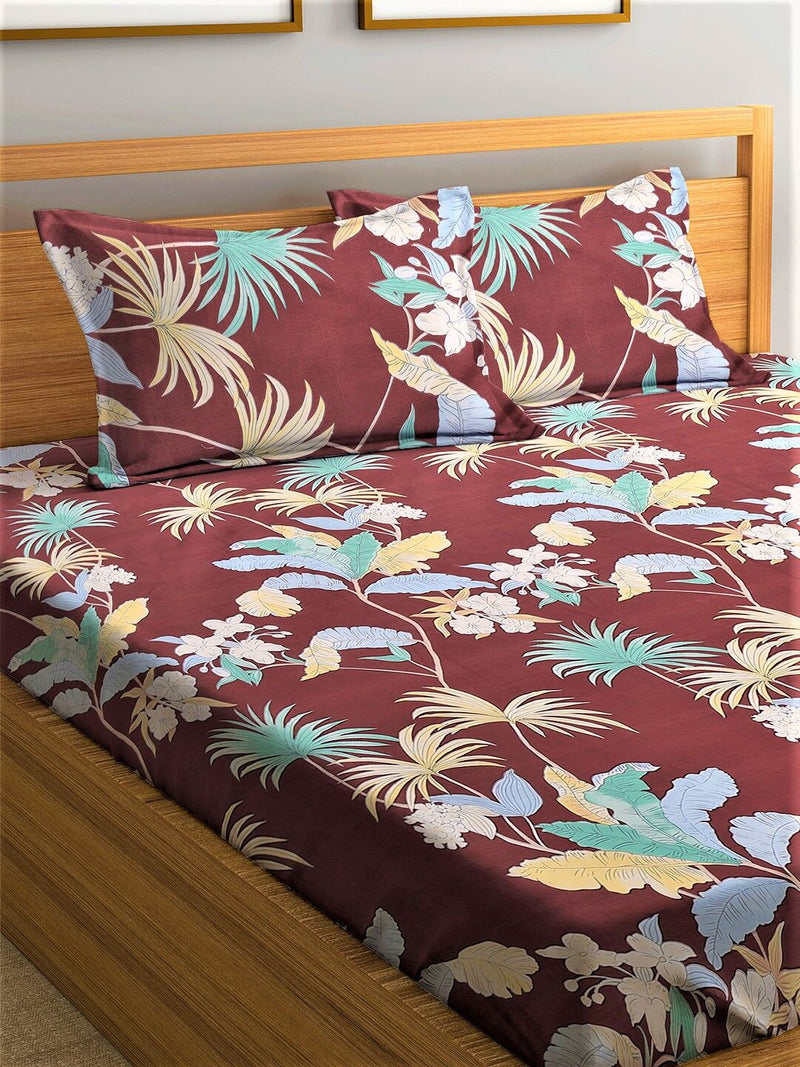Home Sizzler Pole Star 144TC Microfibre Maroon Double Bedsheet With 2 King Size Pillow Covers