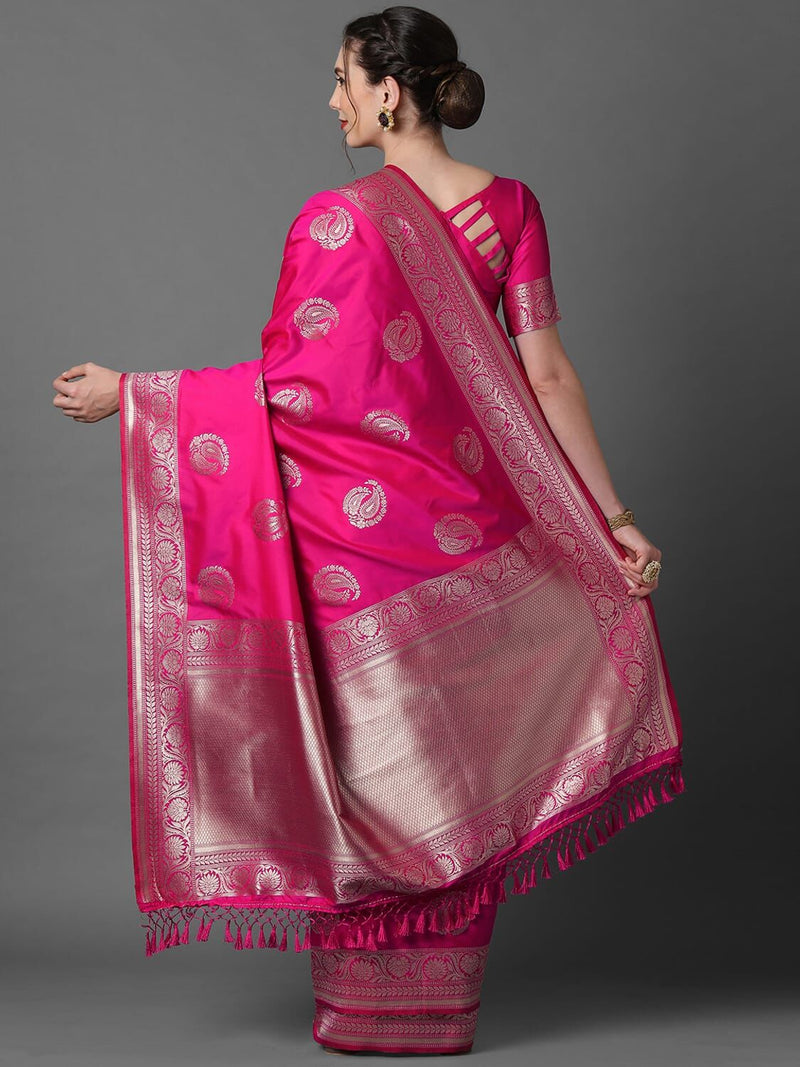 Significant Sareemall Pink Festive Silk Blend Woven Design Saree With Unstitched Blouse