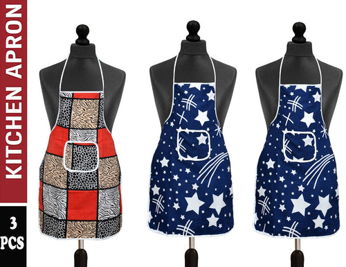 Material Culture Apron For Men & Women |Cotton with waterproof safety |Multi Colour with Front Pocket(Pack of 3)
