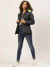 Women Dark Navy Blue Parka Jacket With Detachable Hood