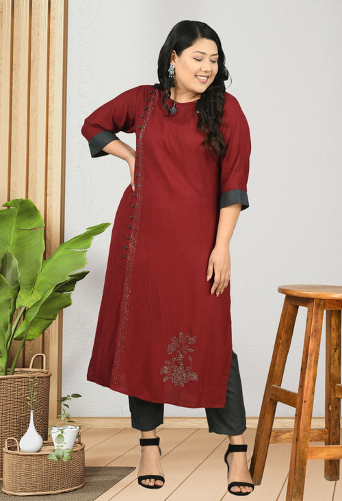 Plus Size Maroon Kurta Pant Set