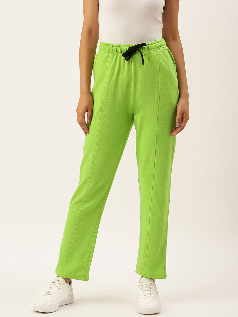 Women Green Straight Solid Track Pant