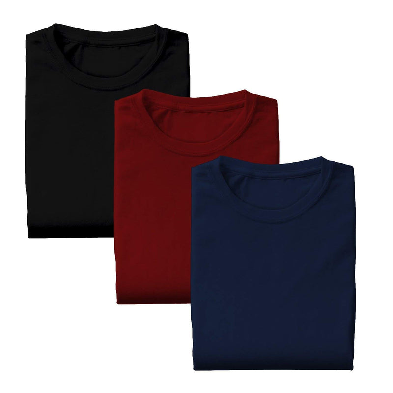 3 Piece Combo = 165 GSM - Men's Round Neck T-shirt Tee - Black, Maroon, Navy Blue