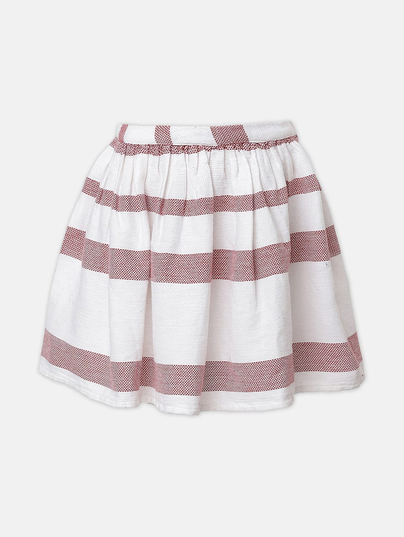 Gracy White Cotton Stripes Print Girl Skirt