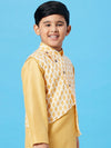 Boy's Circular Printed Kurta set with Jacket Yellow