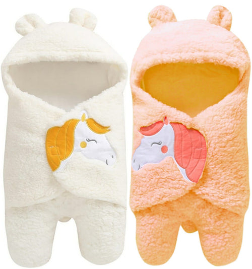Brandonn Bye Bye Supersoft Wearable Hooded Swaddle Wrapper Cum Baby Sleeping Bag for Babies Pack of 2