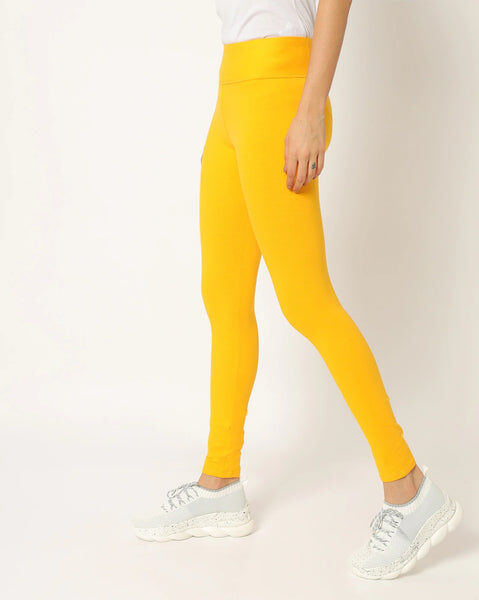 Adorna Women's Stretchable Leggings - Golden Yellow
