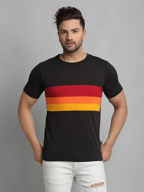 Men Black Color Block Half Sleeve T-Shirt