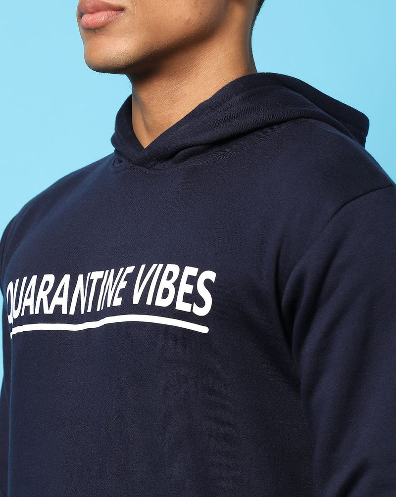 Campus Sutra Mens Indigo Blue Solid Printed Sweatshirt With Hoodie Regular| Cotton Blend Fabric | Trendy Sweatshirt Crafted With Comfort Fit & High Performance For Everyday Wear