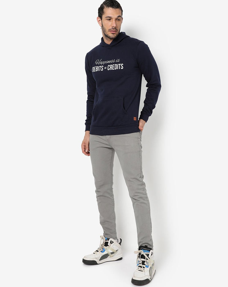 Campus Sutra Men's Dark Indigo Blue Printed Regular Fit Sweatshirt With | Full Sleeve | Cotton Sweatshirt | Casual Sweatshirt For Man | Western Stylish Sweatshirt For Men