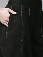 Juniper Black Cambric Printed Peplum Crop-Top With Palazzo