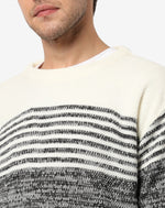 Campus Sutra Men's Black & White Multicolour Striped Regular Fit Sweater For Winter Wear | Round Neck | Full Sleeve | Woolen Sweater | Casual Sweater For Man | Western Stylish Sweater For Men