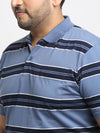 Venitian Men Striped Plus Size Polo Neck Sky Blue T-shirt With Pocket