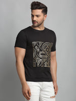 Men Black Foil Print Half Sleeve T-Shirt
