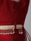Juniper Maroon Velvet & Dull Satin Embroidered Flared Dress