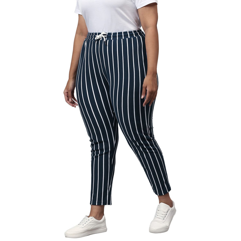 Instafab Absolute Plus Size Women Striped Stylish Casual & Evening Trackpant