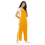 Adults-Women Solid Mustard Dungarees With Side Stripes