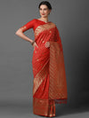 Incredible Sareemall Red Festive Silk Blend Woven Design Saree With Unstitched Blouse