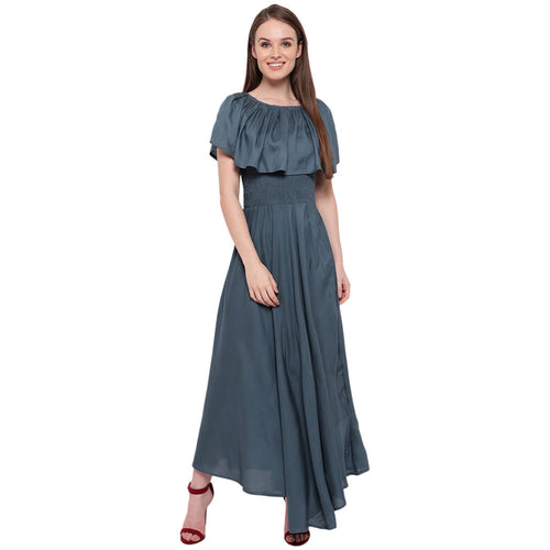 Aawari Rayon Frill Gown For Girls and Women Grey