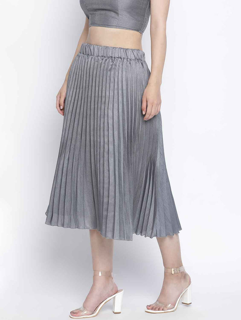 Gazzing Grey Pleated Women Skirt