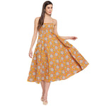 Aawari Cotton Printed Bobbin Gown For Girls and Women (Yellow Printed)