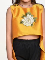 Jelly Jones Yellow Asymmetric Flower Emblished top with Black leggings dress