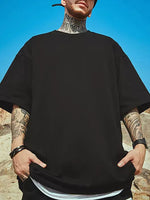 Manlino Wildland Mens Black Half Sleeve Oversized Graphic Printed T-Shirt