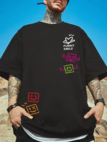 Manlino Gurus Mens Black Half Sleeve Oversized Graphic Printed T-Shirt