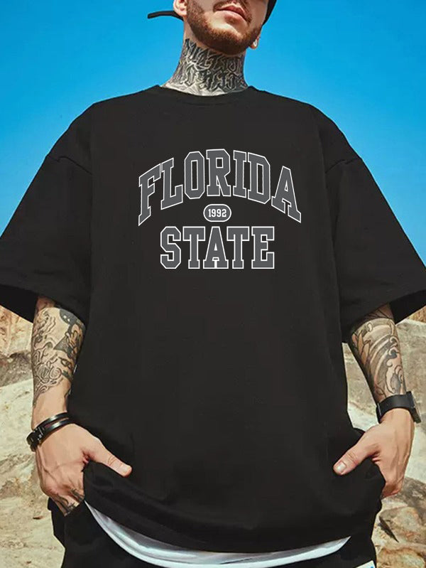 Manlino Crystal Mens Black Half Sleeve Oversized Graphic Printed T-Shirt