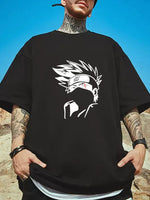 Manlino Match Mens Black Half Sleeve Oversized Graphic Printed T-Shirt