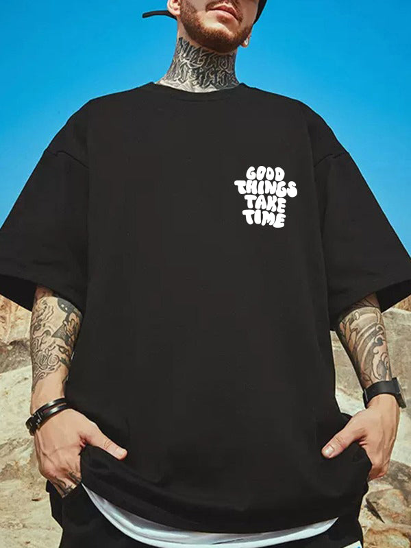 Manlino Elitecross Mens Black Half Sleeve Oversized Graphic Printed T-Shirt