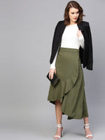 Solid Asymmetric Wrap Skirt