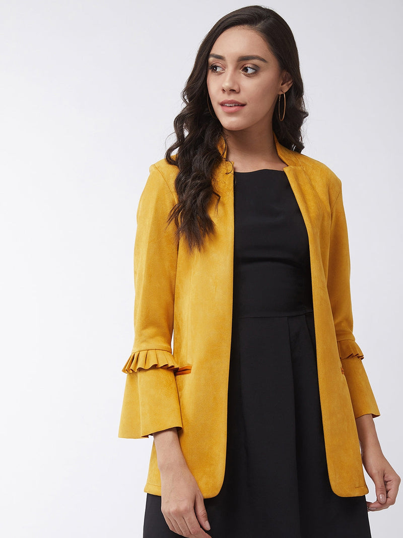 Solid Blazer With Ruffle