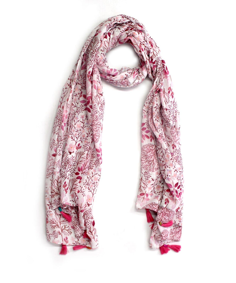 Rajoria Instyle Free-Size Women's Georgette Digital Print Pink Scarf/Stole With Tassel