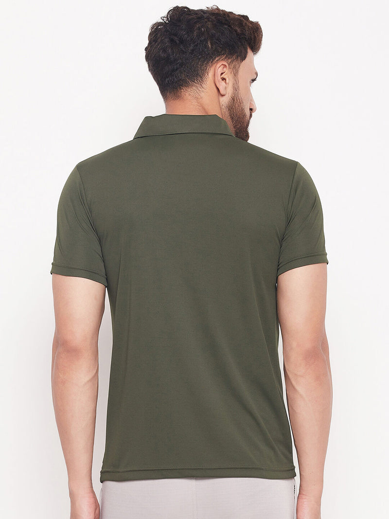 White Moon Men Dry fit Sports Gym Polo T shirt- (Olive)