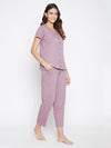 Clovia Polka Print Button Me Up Top & Pyjama Set in Mauve - 100% Cotton