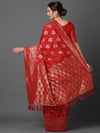 Extravagant Sareemall Red Festive Silk Blend Woven Design Saree With Unstitched Blouse