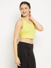Clovia Padded Active Crop Top in Yellow with Halter Neck