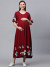 MomToBe Rayon Garnet Maroon Maternity Feeding Nursing Dress