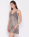 Clovia Satin Babydoll With Lacy Cups In Grey