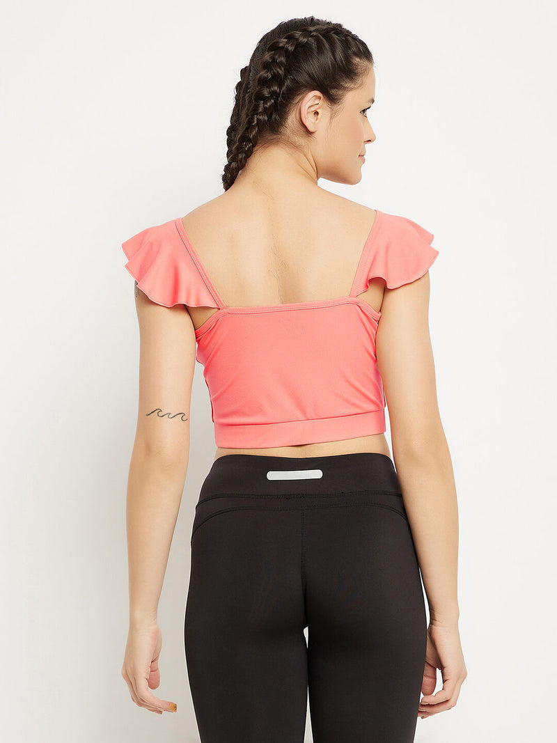 Clovia Comfort-Fit Active Crop Top in Soft Pink with Removable Pads