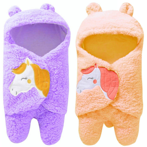 Brandonn Little Ones Supersoft Wearable Hooded Swaddle Wrapper Cum Baby Sleeping Bag for Babies Pack of 2