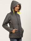 Women Grey Solid Hooded Longline Parka Jacket