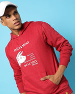 Campus Sutra Mens Red Solid Printed Sweatshirt With Hoodie Regular Fit For Casual Wear Blend Fabric | Trendy Sweatshirt Crafted With Comfort Fit & High Performance For Everyday Wear